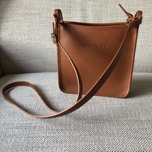 Authentic Longchamp Le Foulonne Leather small crossbody Bag brown like new
